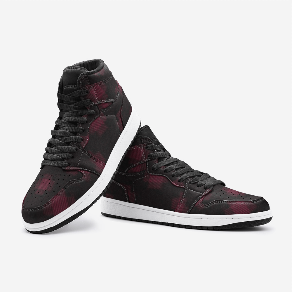 Aidan Black Red High Top Unisex Sneaker from Vluxe by Lucky Nahum - alwaysgetlucky.com