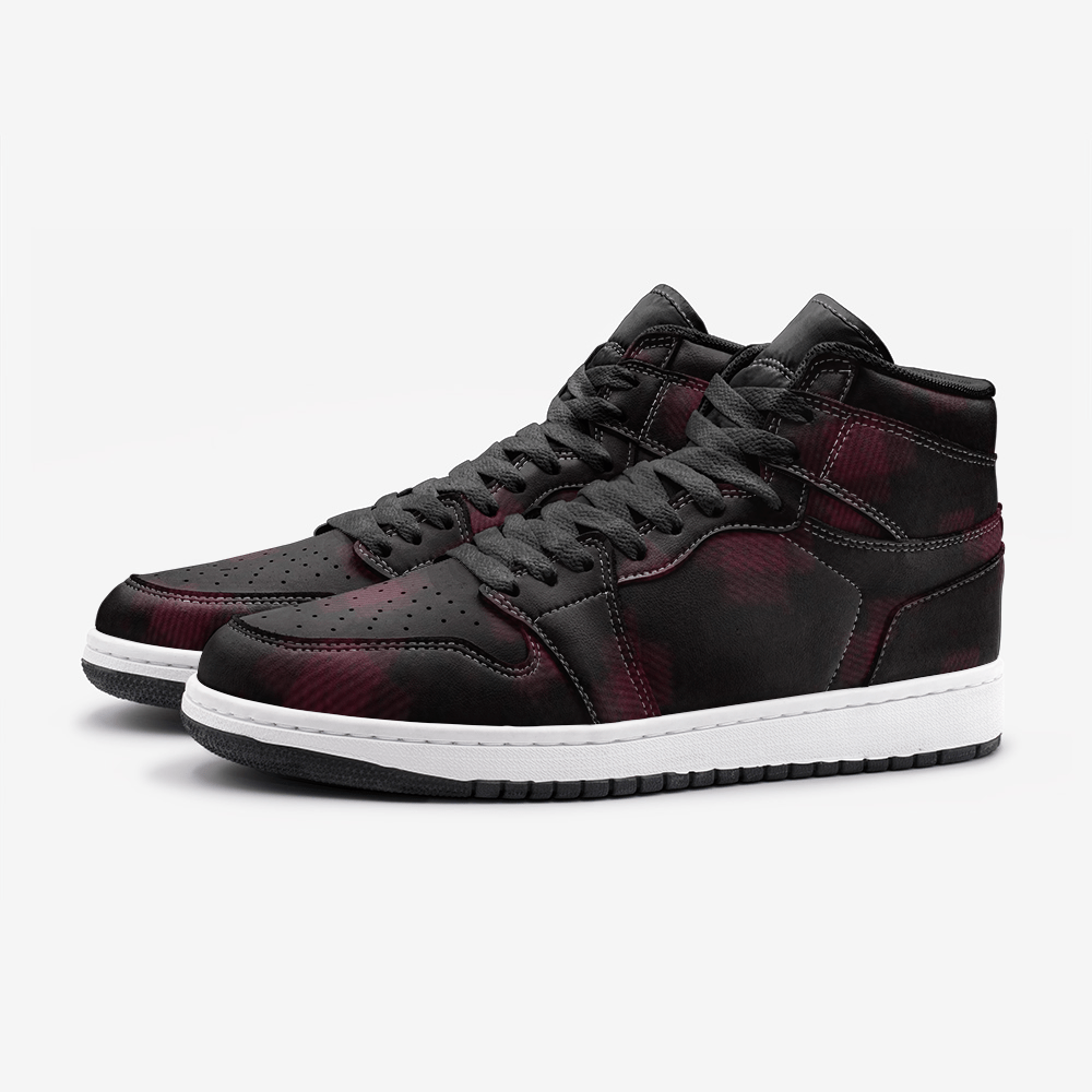 Aidan Black Red High Top Unisex Sneaker from Vluxe by Lucky Nahum - alwaysgetlucky.com