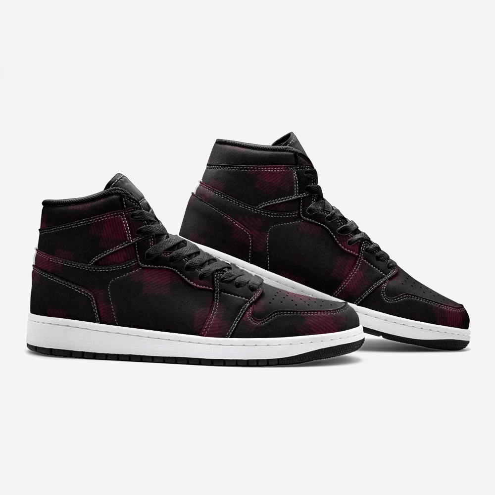 Aidan Black Red High Top Unisex Sneaker from Vluxe by Lucky Nahum - alwaysgetlucky.com