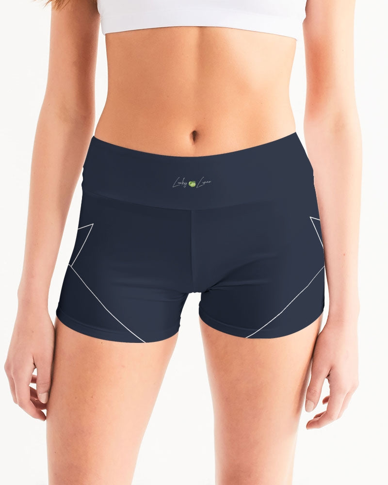 Lucky Lime Navy Geometric Women's Mid-Rise Yoga Shorts