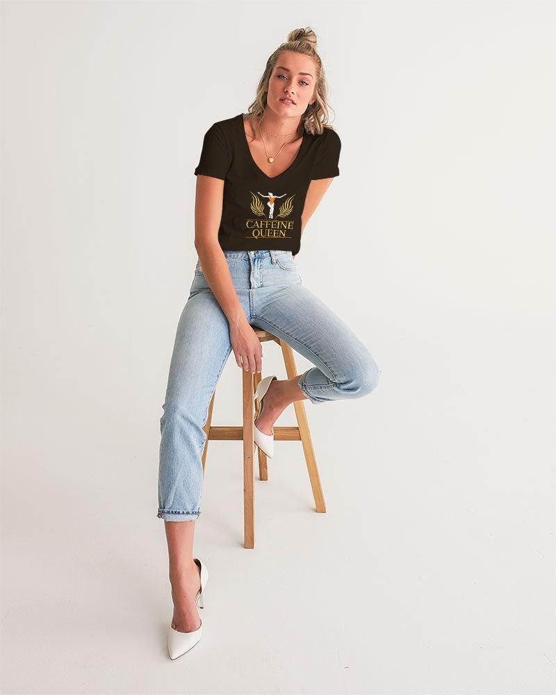Caffeine Queen Black Women's V-Neck Tee