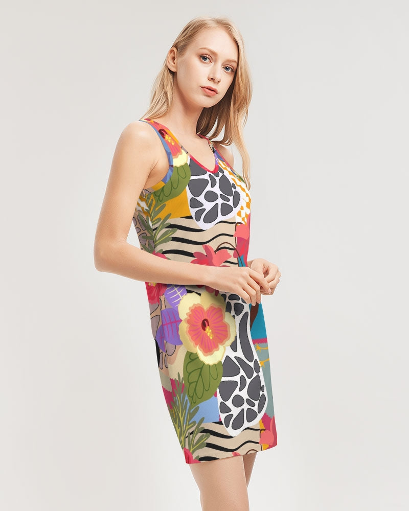 Bird of Paradise Women's Rib Knit V Neck Mini Dress