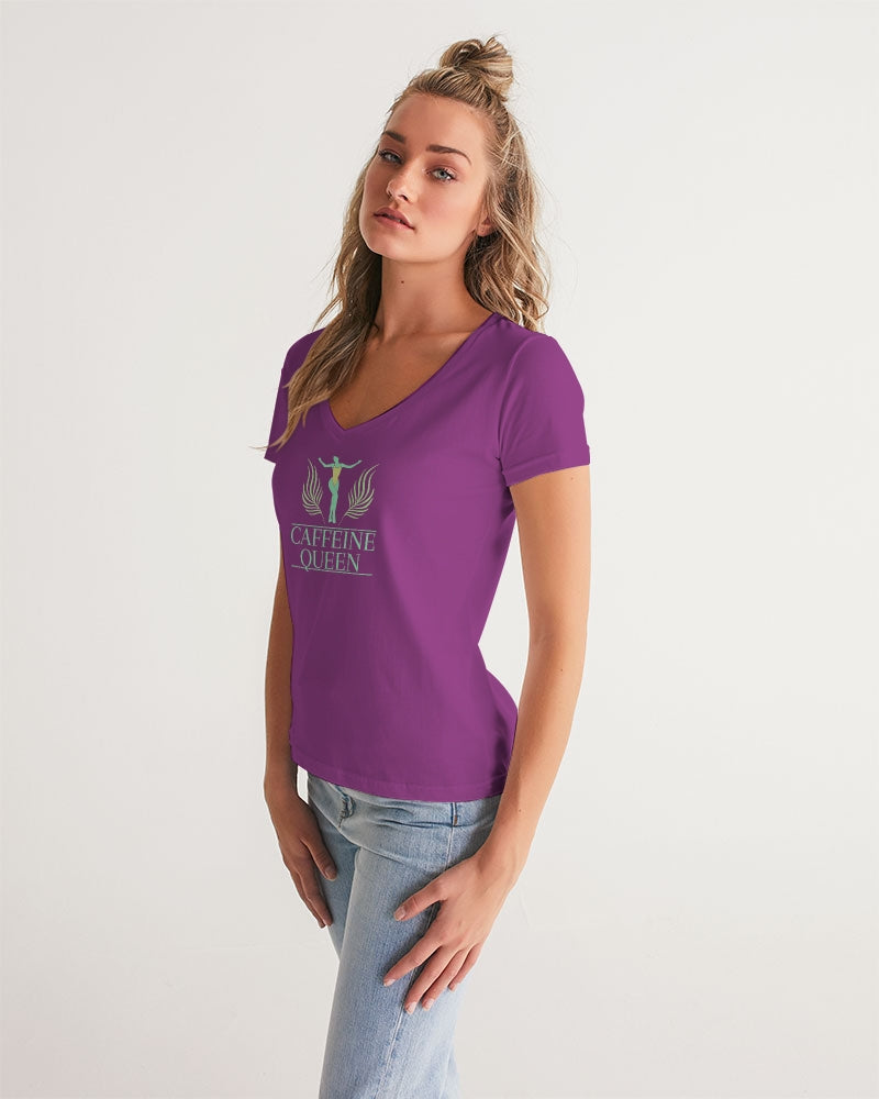 Caffeine Queen Purple Women's V-Neck Tee