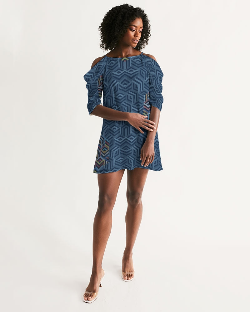 Hexagonic Women's Open Shoulder A-Line Dress