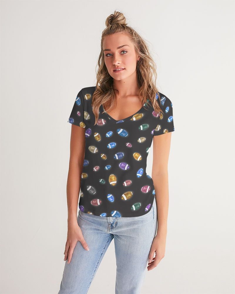 Football Season Gray Women's V-Neck Tee