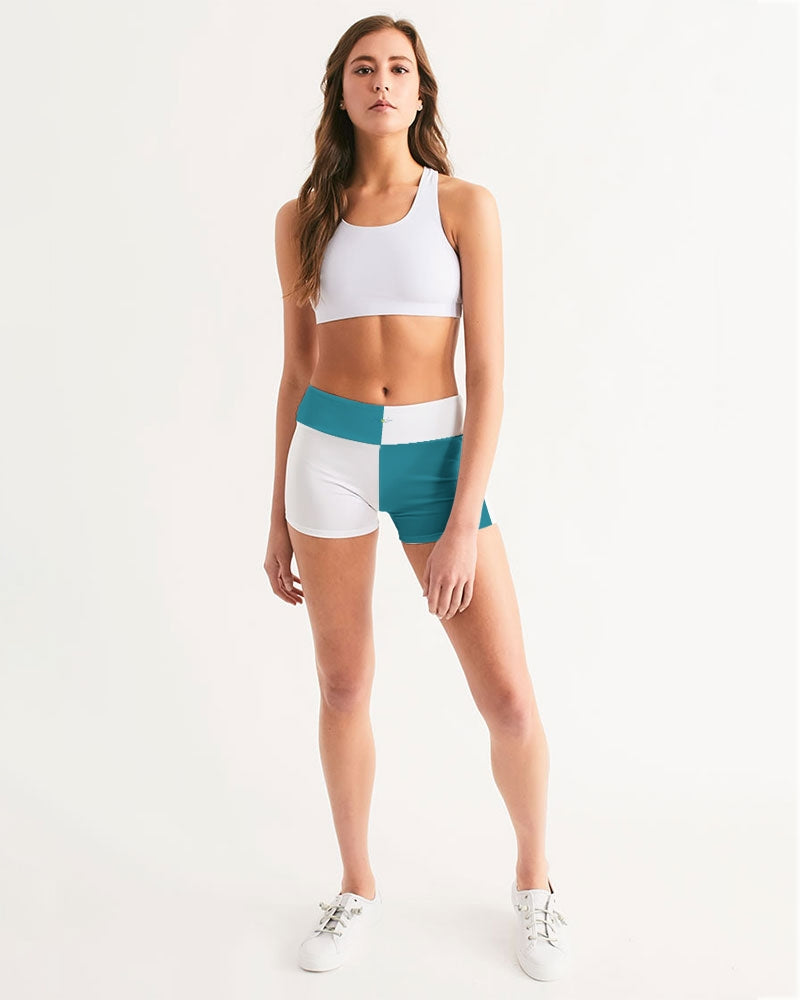 Blocks Sea Shore Blue Women's Mid-Rise Yoga Shorts