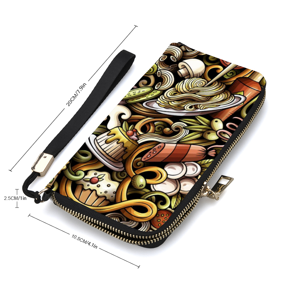 Italian Restaurant Wallet with Credit Card Holders Money Organizer Zipper Purse Wristlet Handbag