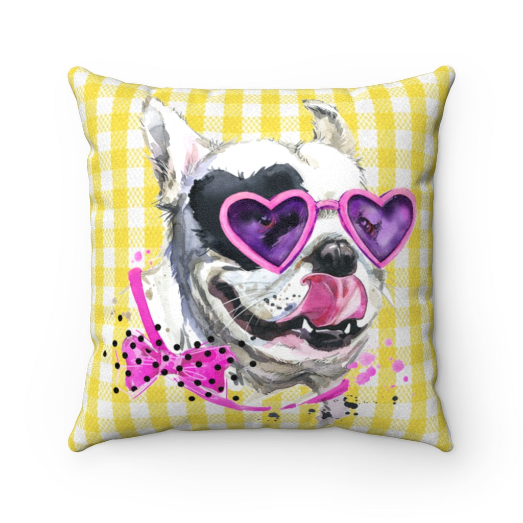 Elton Puppy Yellow Chck Faux Suede Square Pillow from Vluxe by Lucky Nahum