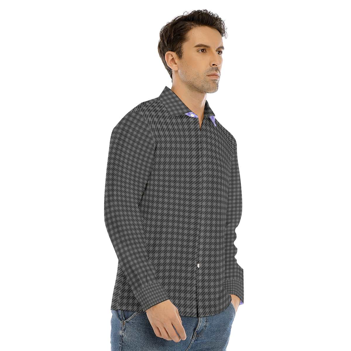 Black Printed Twill Checkmate Men's Buttonup Shirt