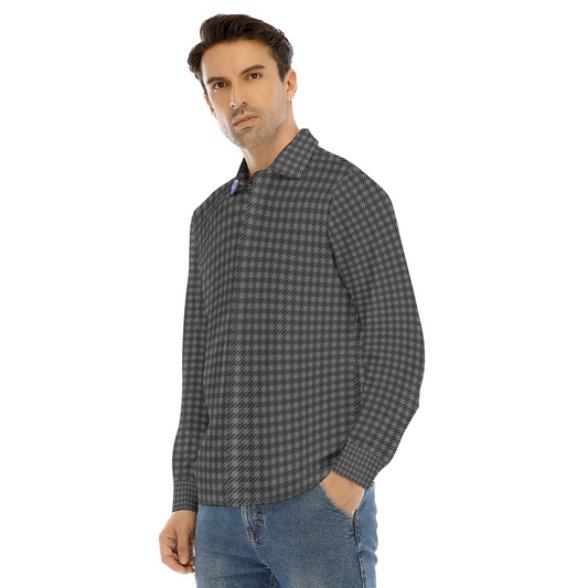 Black Printed Twill Checkmate Men's Buttonup Shirt
