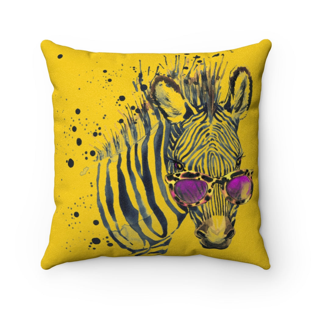 Elton Zebra Yellow Faux Suede Square Pillow from Vluxe by Lucky Nahum