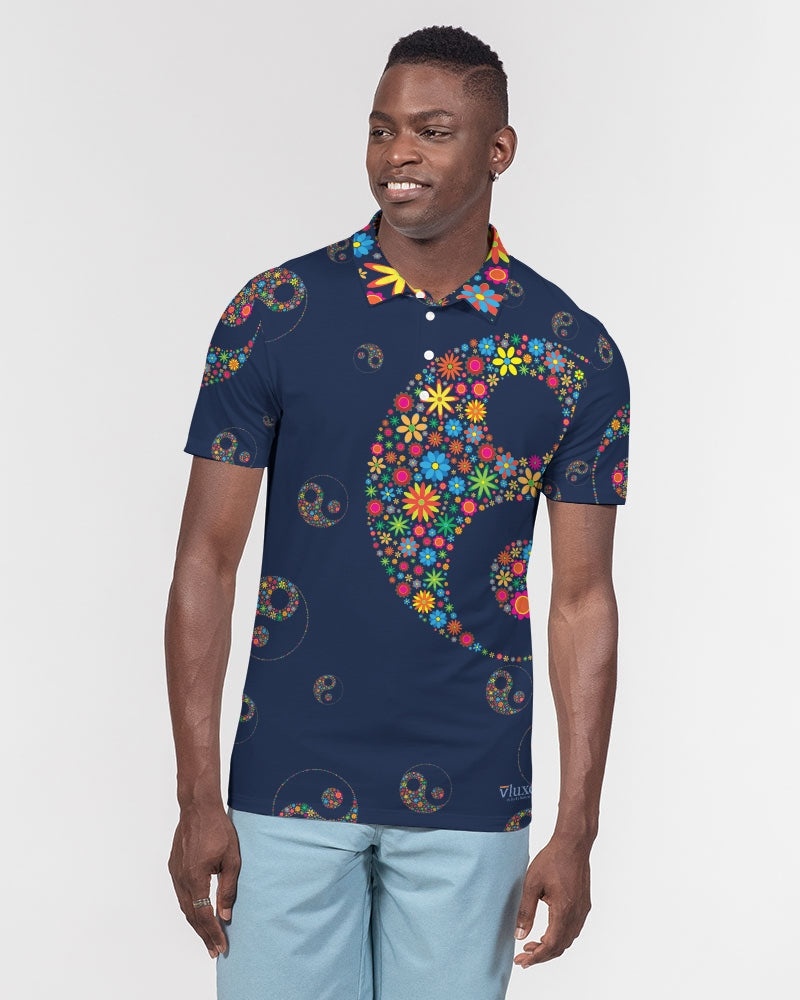 Flower Power Navy Men's Slim Fit Short Sleeve Polo from Vluxe by Lucky Nahum