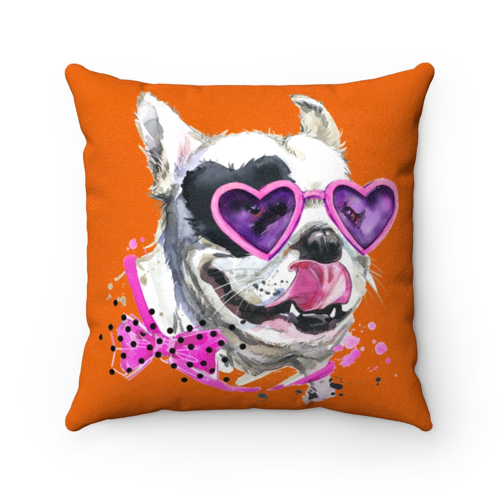 Elton Puppy Orange Faux Suede Square Pillow from Vluxe by Lucky Nahum