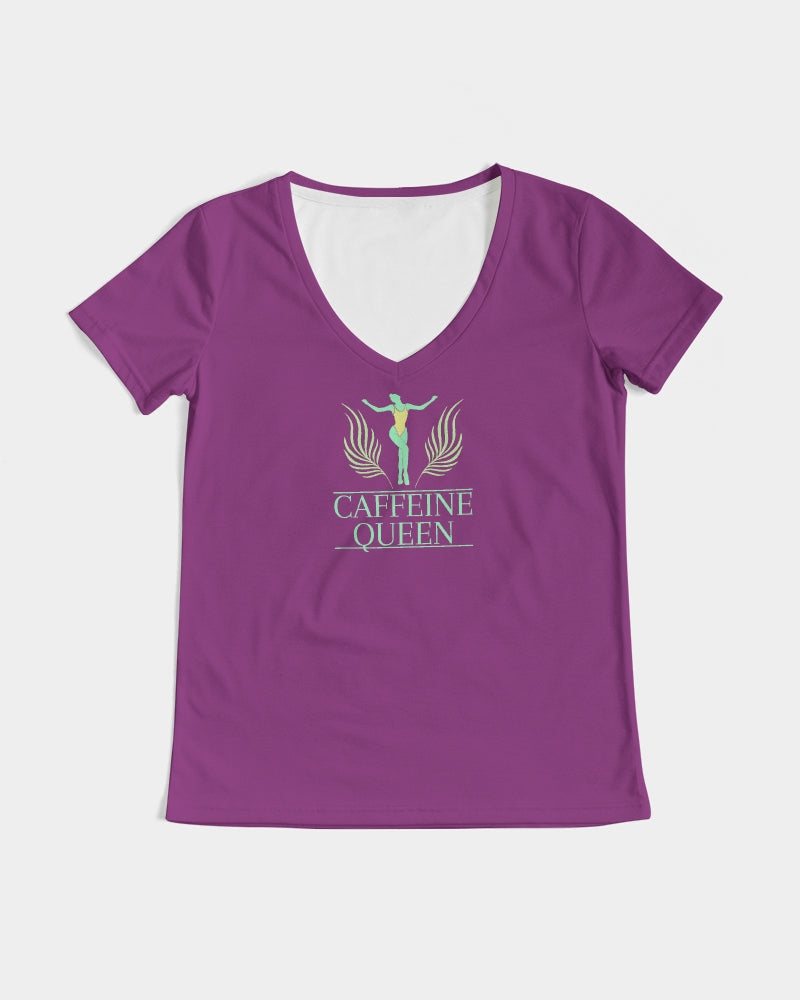 Caffeine Queen Purple Women's V-Neck Tee