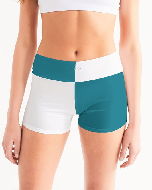 Blocks Sea Shore Blue Women's Mid-Rise Yoga Shorts