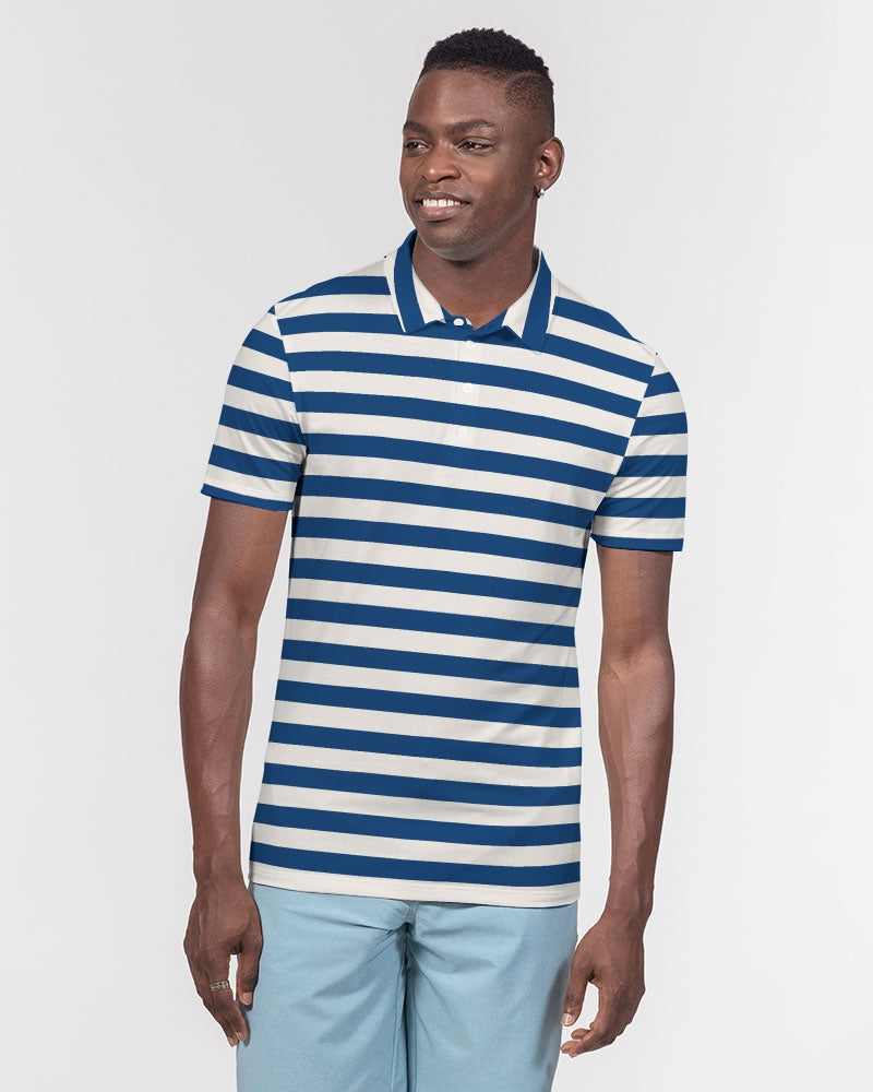 Classic Vluxe Navy Stripe Men's Slim Fit Short Sleeve Polo