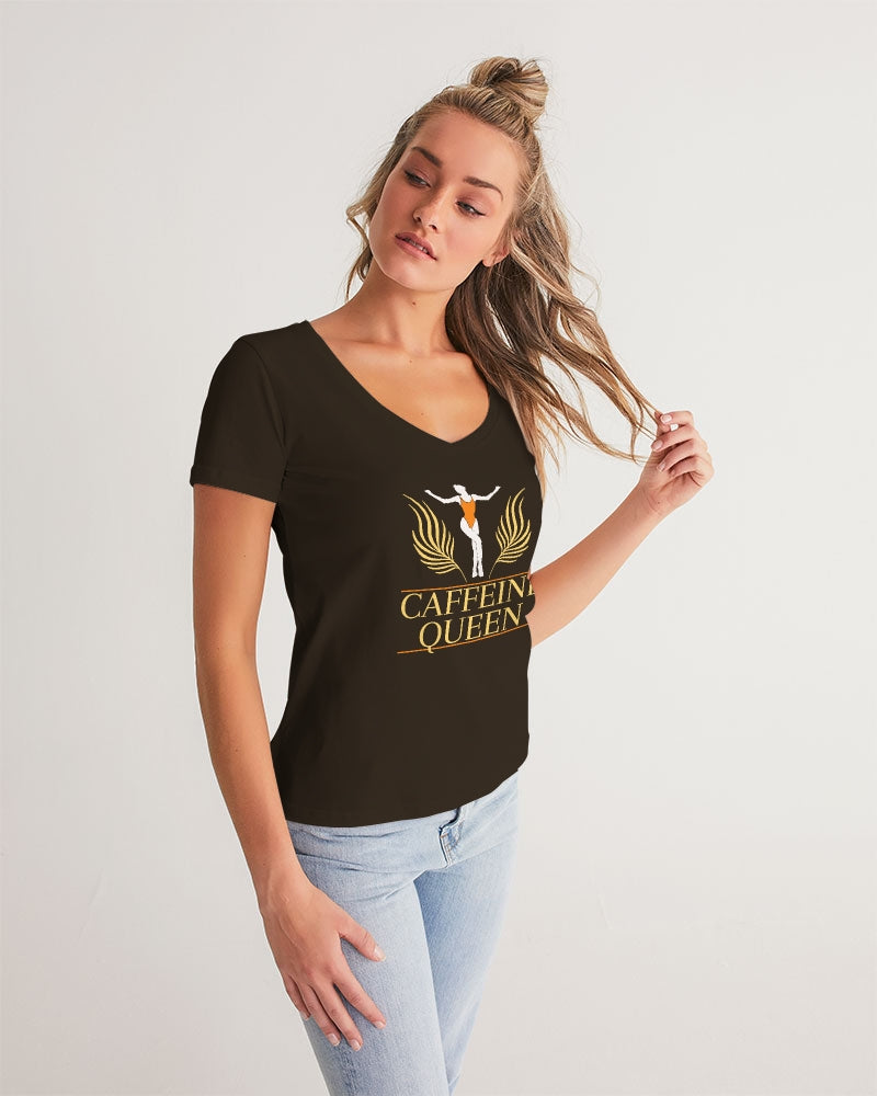 Caffeine Queen Black Women's V-Neck Tee