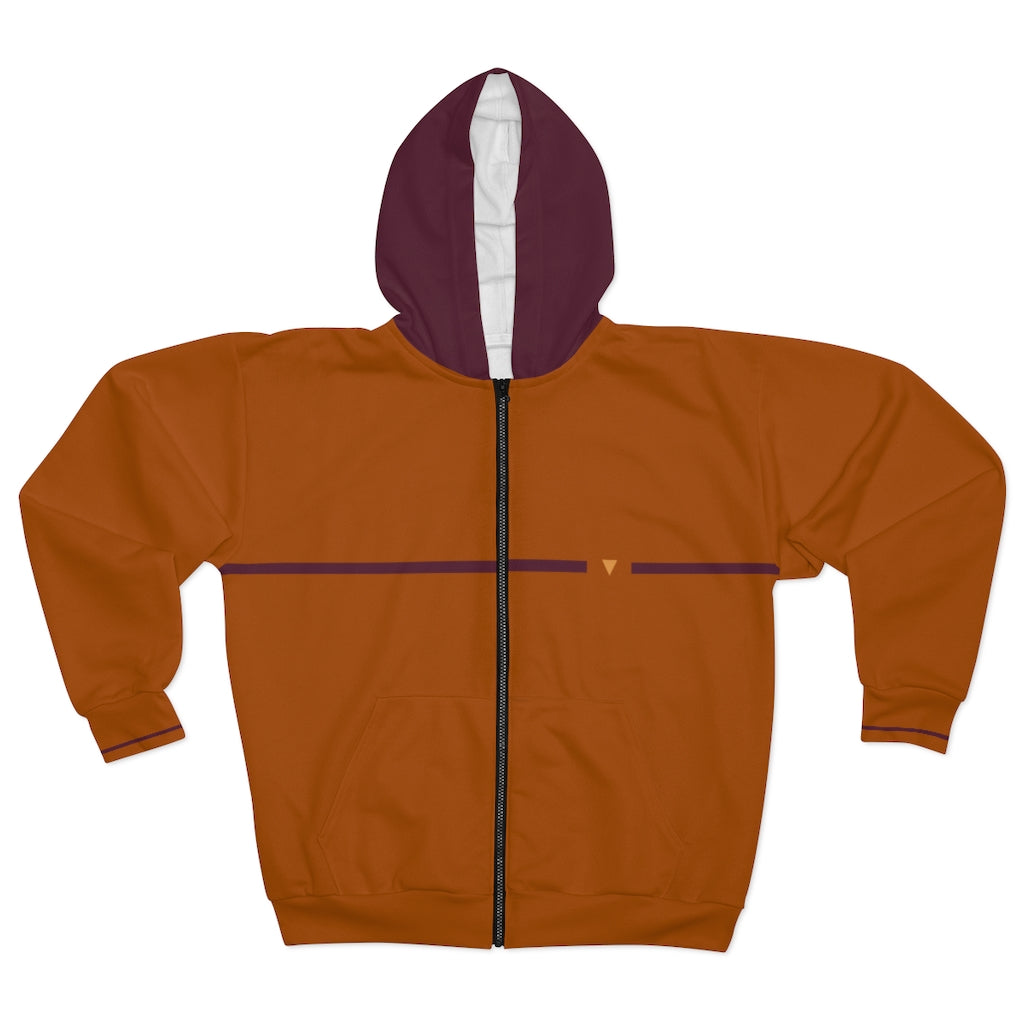 Split Burnt Orange Unisex Zip Hoodie from Vluxe by Lucky Nahum