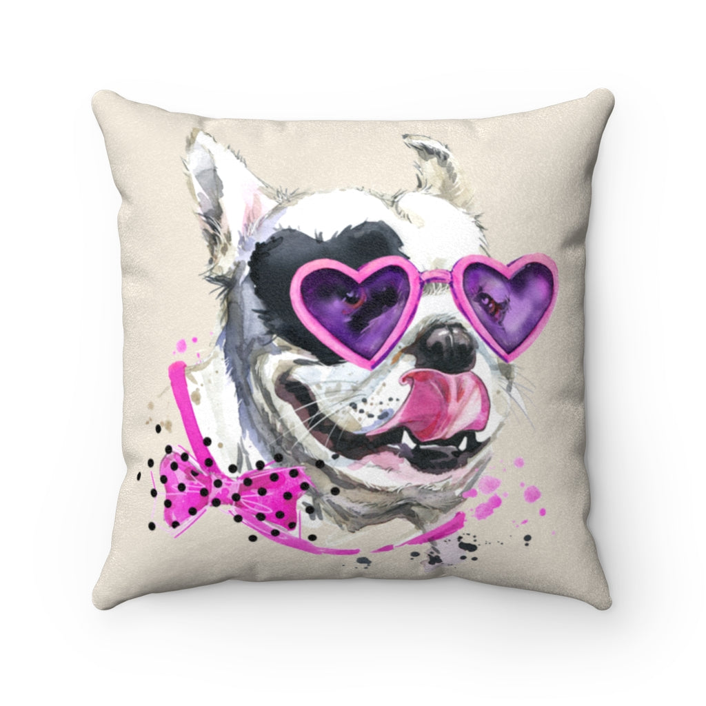 Elton Puppy Cream Faux Suede Square Pillow from Vluxe by Lucky Nahum