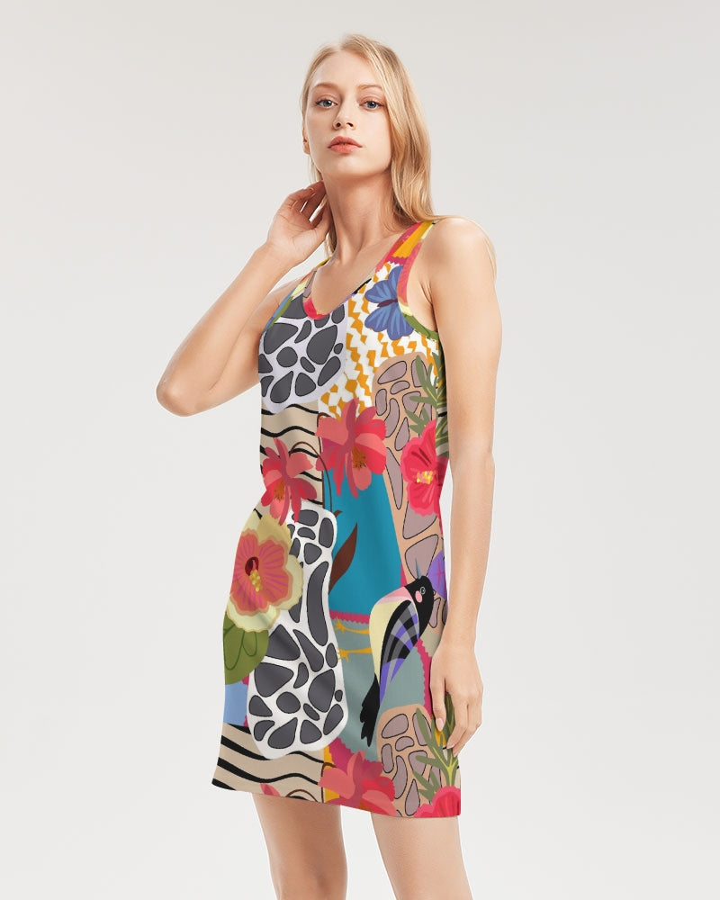 Bird of Paradise Women's Rib Knit V Neck Mini Dress
