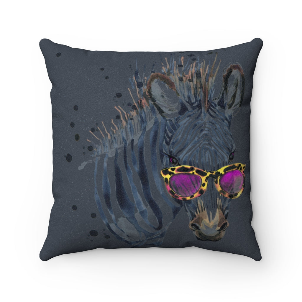 Faux Suede Navy Elton Zebra Cream Faux Suede Square Pillow from Vluxe by Lucky Nahum
