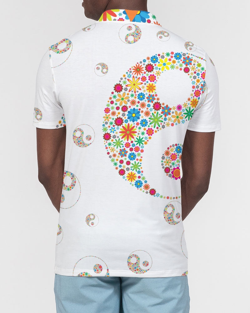 Flower Power White Men's Slim Fit Short Sleeve Polo from Vluxe by Lucky Nahum