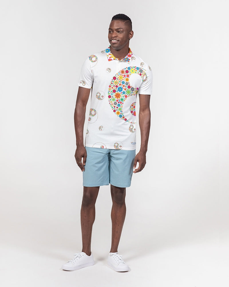 Flower Power White Men's Slim Fit Short Sleeve Polo from Vluxe by Lucky Nahum