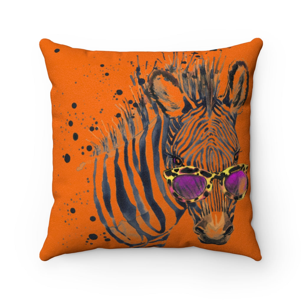 Elton Zebra Orange Faux Suede Square Pillow from Vluxe by Lucky Nahum