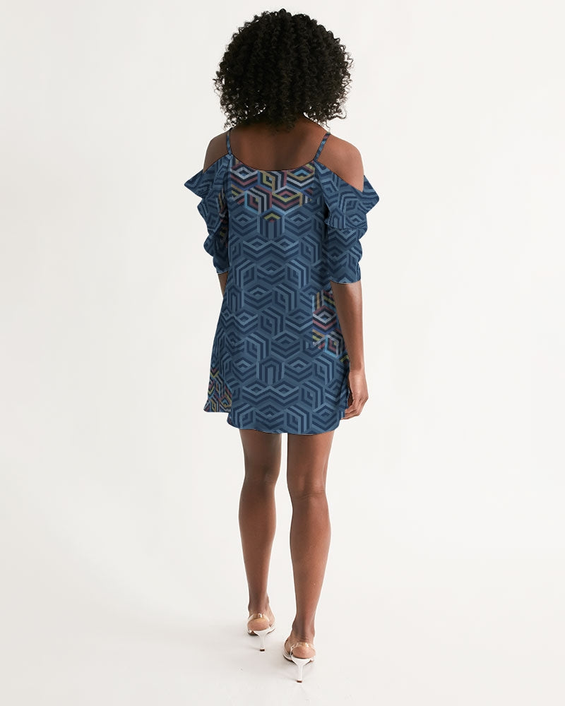Hexagonic Women's Open Shoulder A-Line Dress
