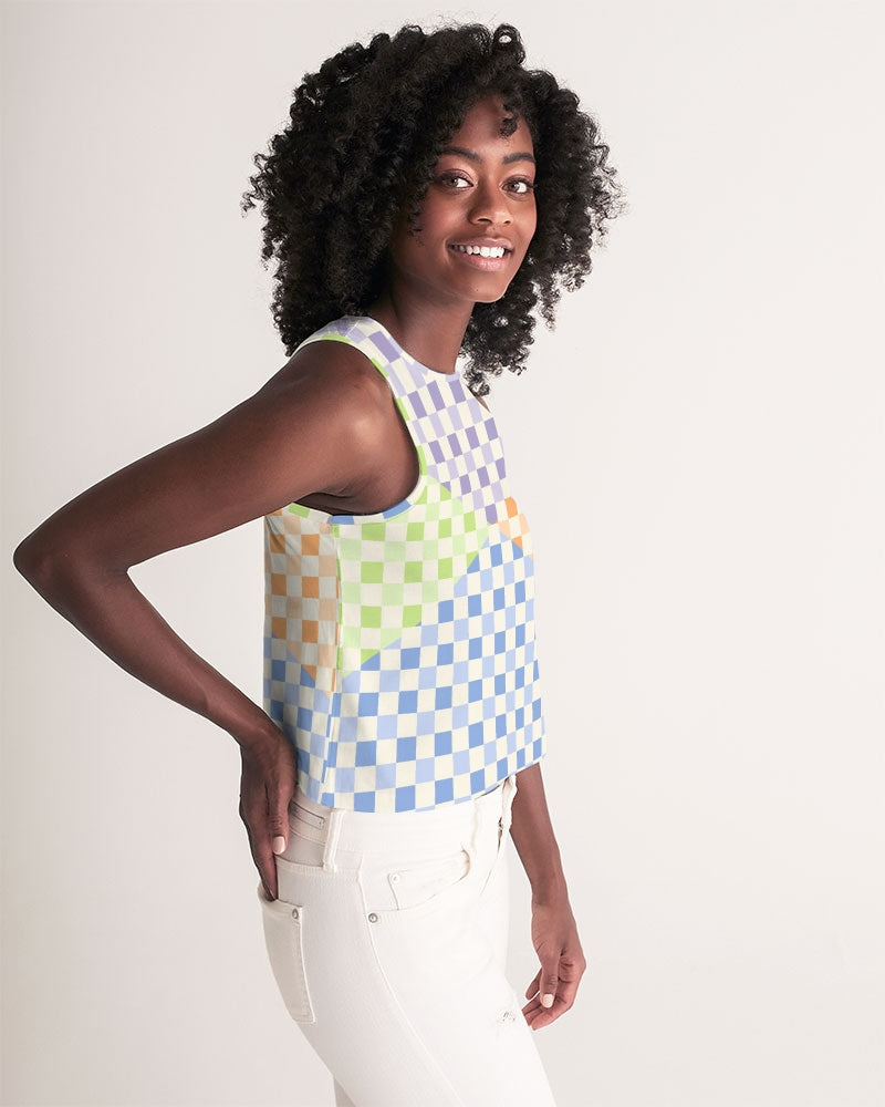 Criss Cross Check Multi Women's Cropped Tank