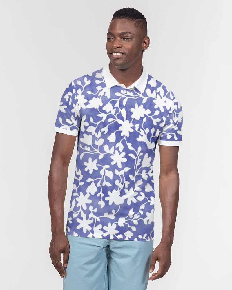 Camo Flower Sky Men's Slim Fit Short Sleeve Polo