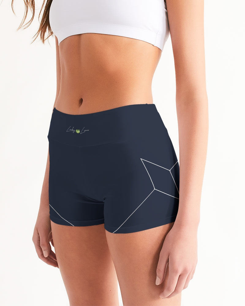 Lucky Lime Navy Geometric Women's Mid-Rise Yoga Shorts