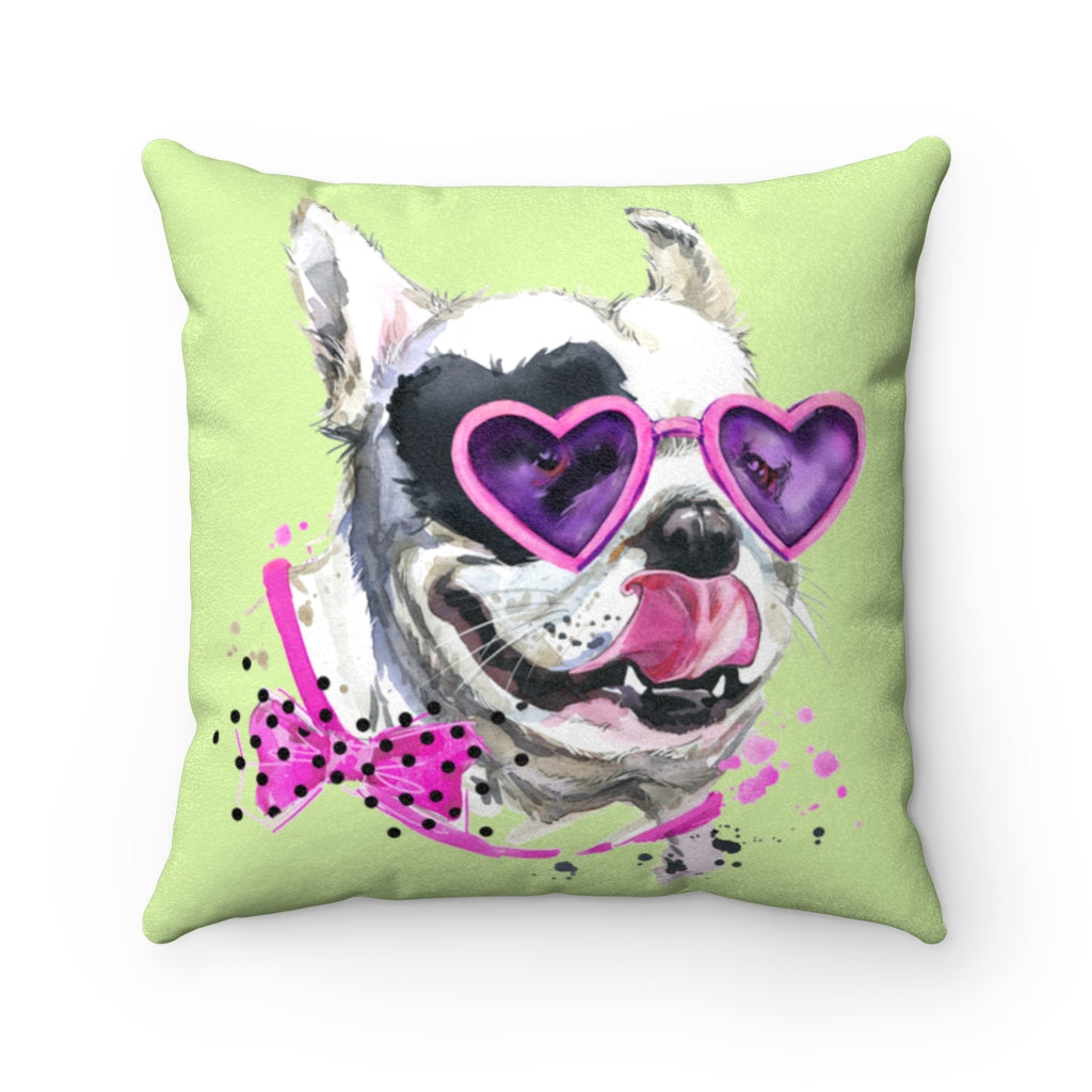 Elton Puppy Lime Faux Suede Square Pillow from Vluxe by Lucky Nahum
