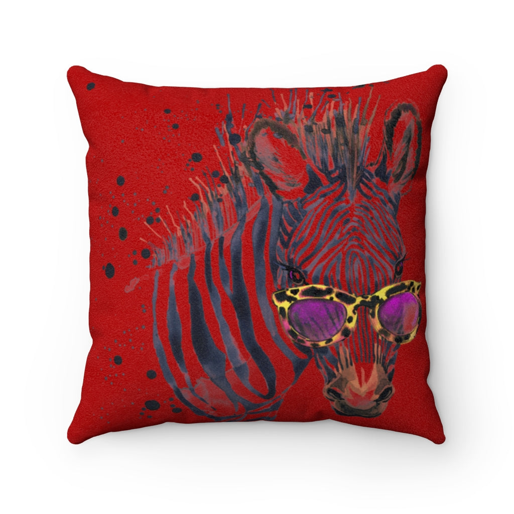 Elton Zebra Red Faux Suede Square Pillow from Vluxe by Lucky Nahum