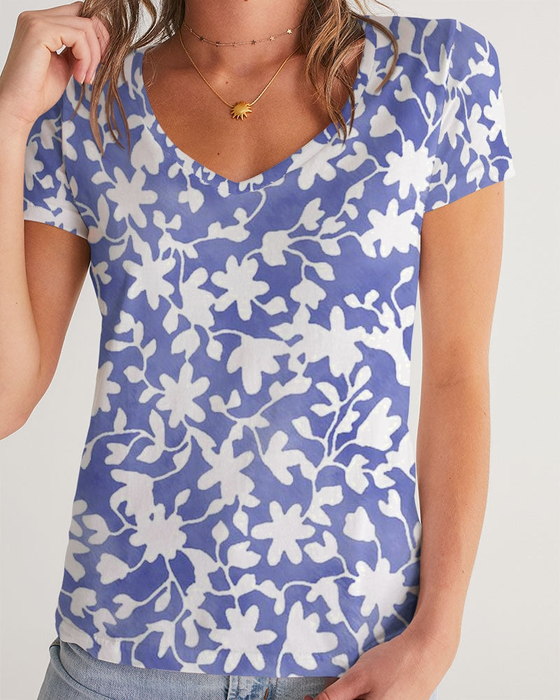 Camo Flower Sky Women's V-Neck Tee