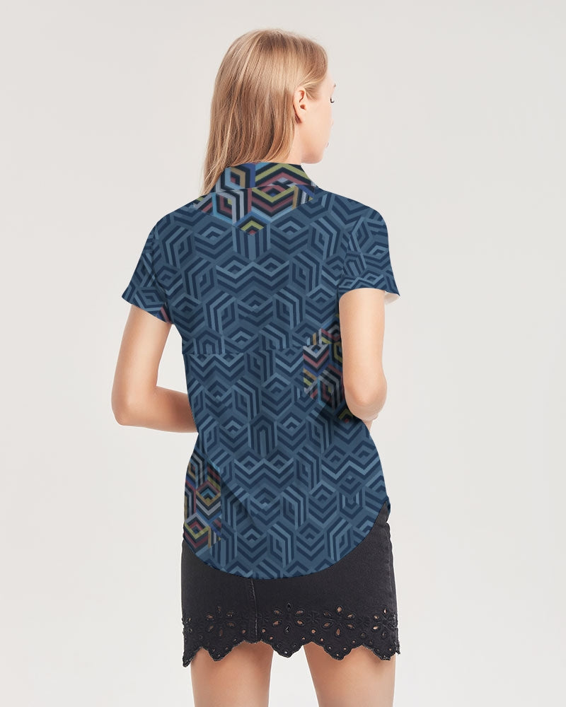 Hexagonic Women's Short Sleeve Button Up | Always Get Lucky