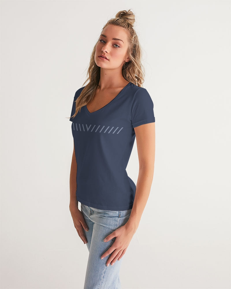 Solid State Of Mind V Navy Women's V-Neck Tee | Always Get Lucky
