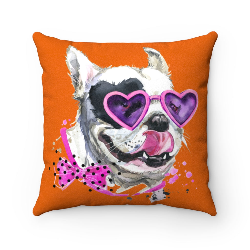 Elton Puppy Orange Faux Suede Square Pillow from Vluxe by Lucky Nahum