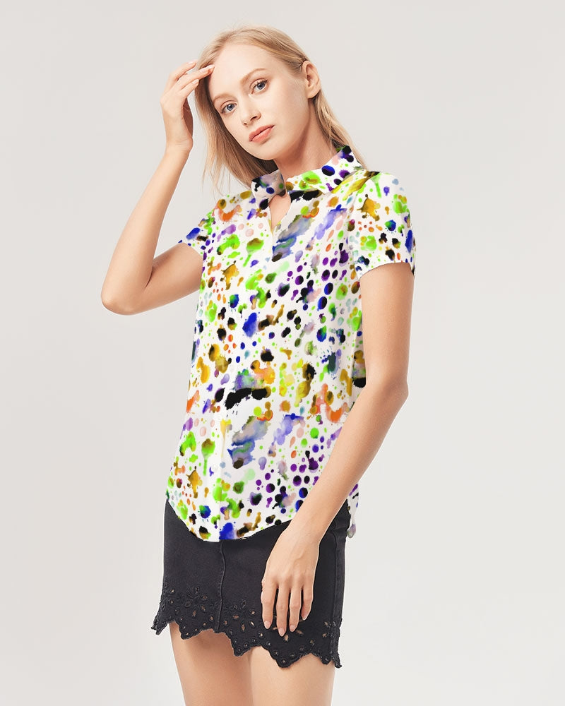 Funky Beast Women's Short Sleeve Button Up | Always Get Lucky
