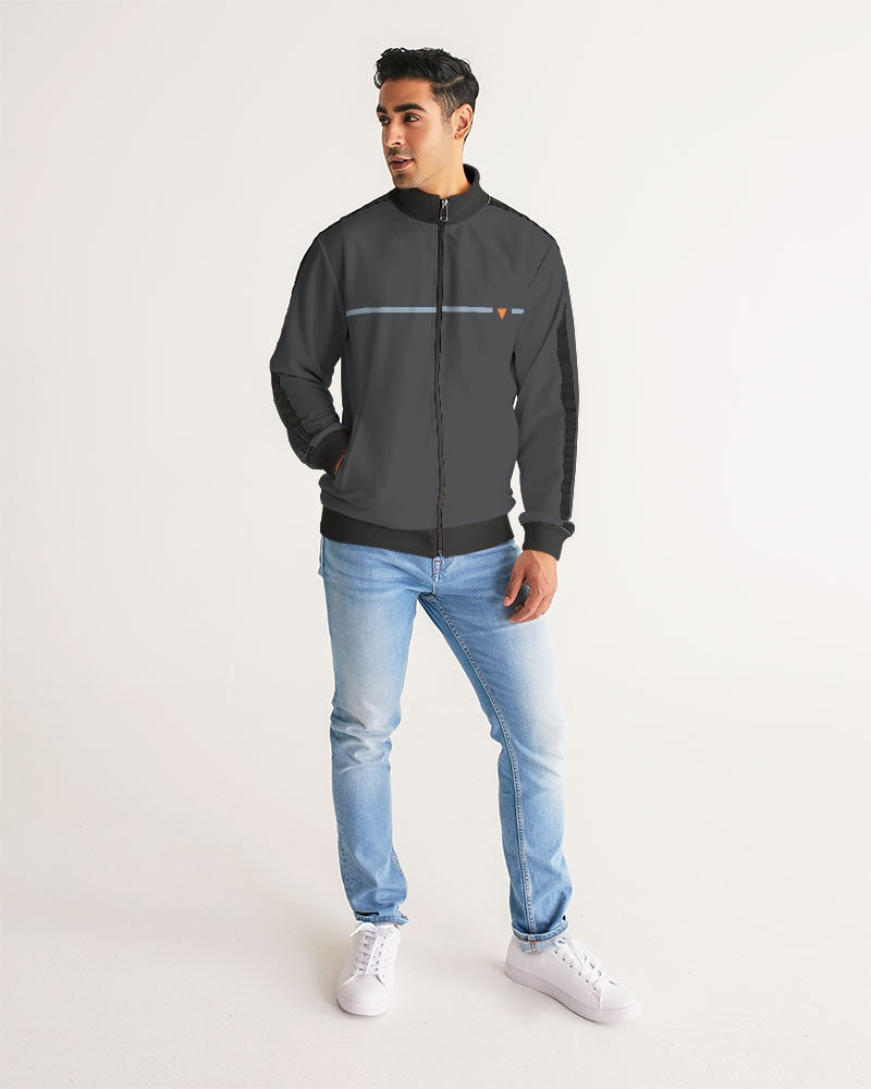 The Split Gray Men's Stripe-Sleeve Track Jacket