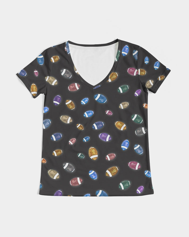 Football Season Gray Women's V-Neck Tee