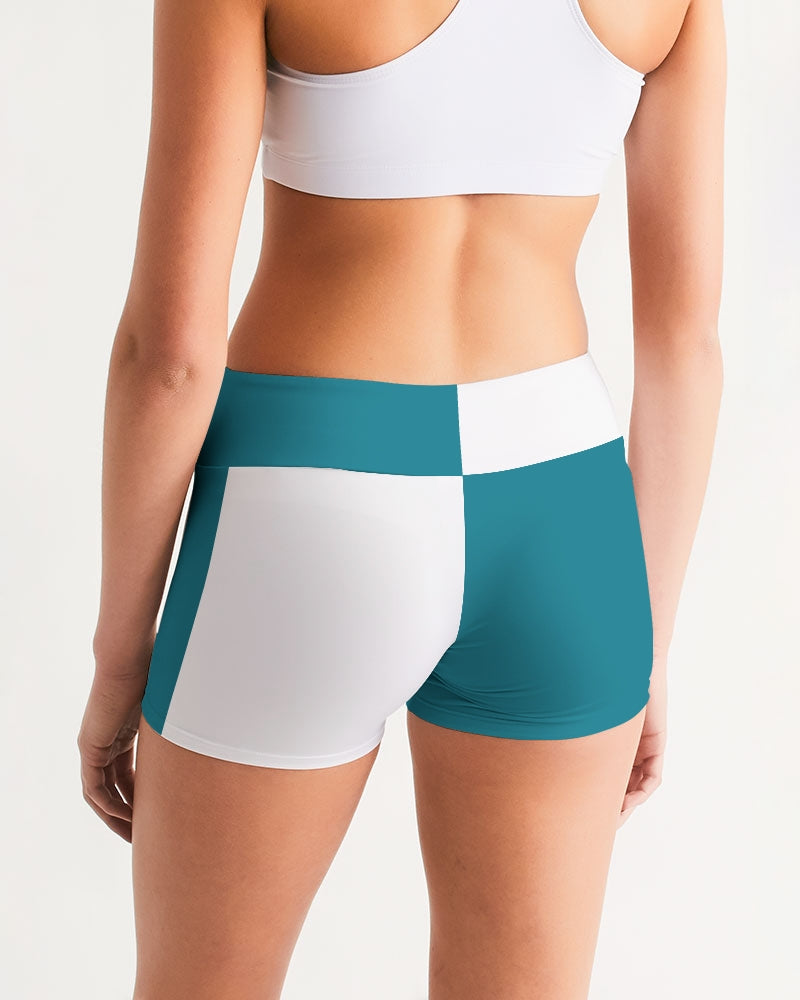 Blocks Sea Shore Blue Women's Mid-Rise Yoga Shorts