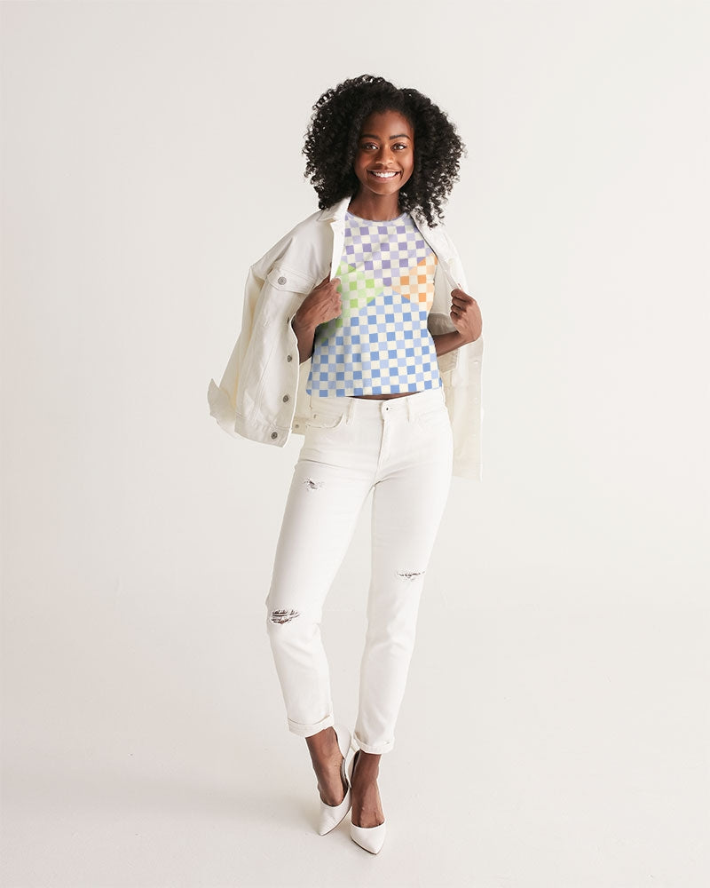 Criss Cross Check Multi Women's Cropped Tank