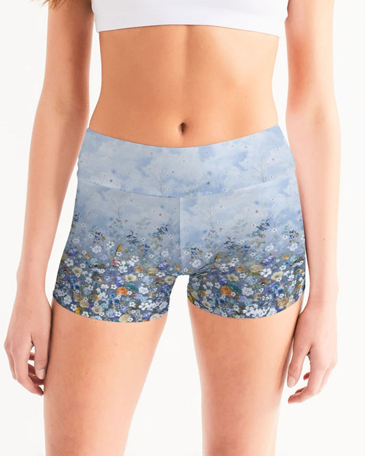 Floral Heavens Women's Mid-Rise Yoga Shorts | Always Get Lucky