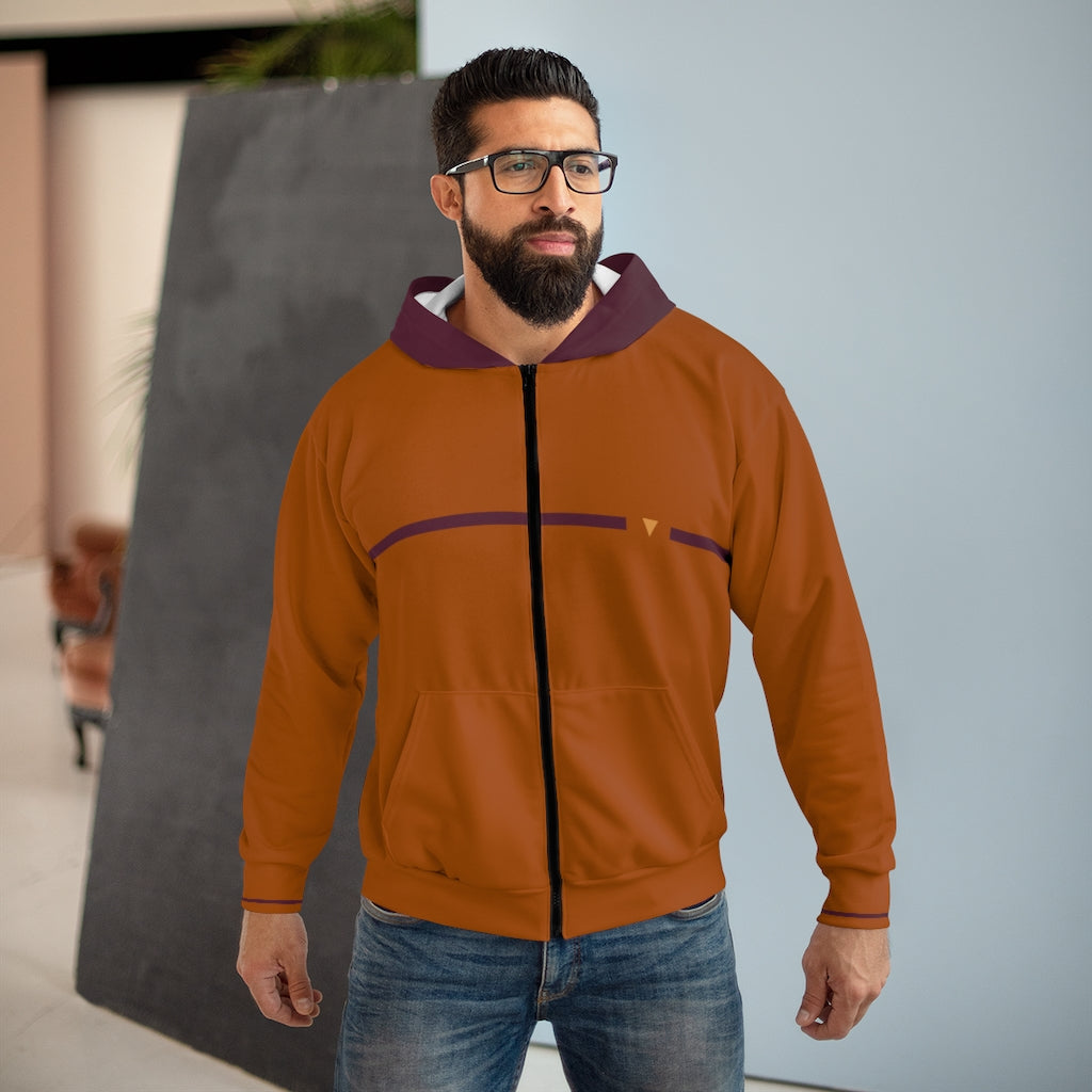 Split Burnt Orange Unisex Zip Hoodie from Vluxe by Lucky Nahum