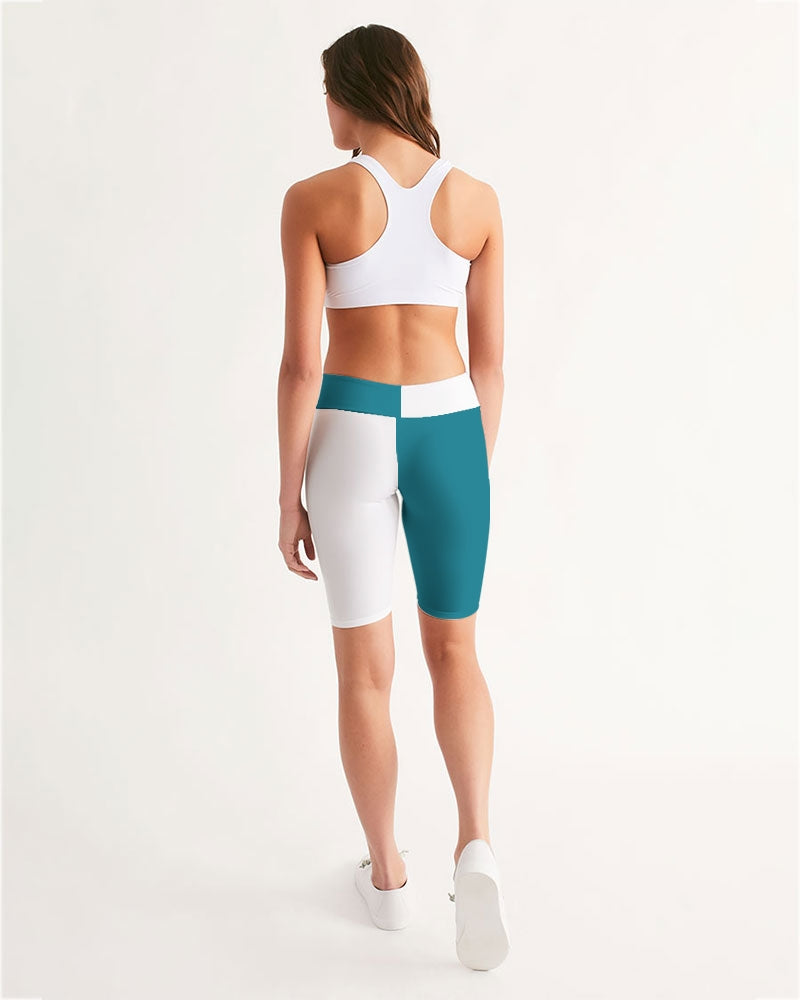 Blocks Sea Shore Blue Women's Mid-Rise Bike Shorts