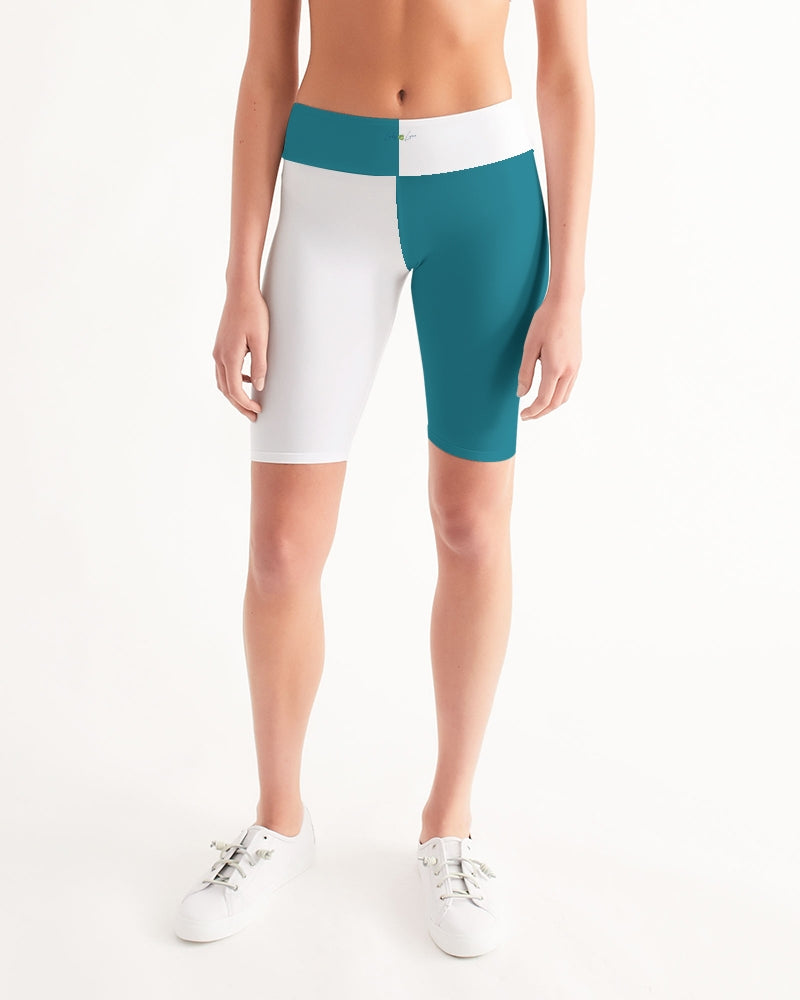 Blocks Sea Shore Blue Women's Mid-Rise Bike Shorts