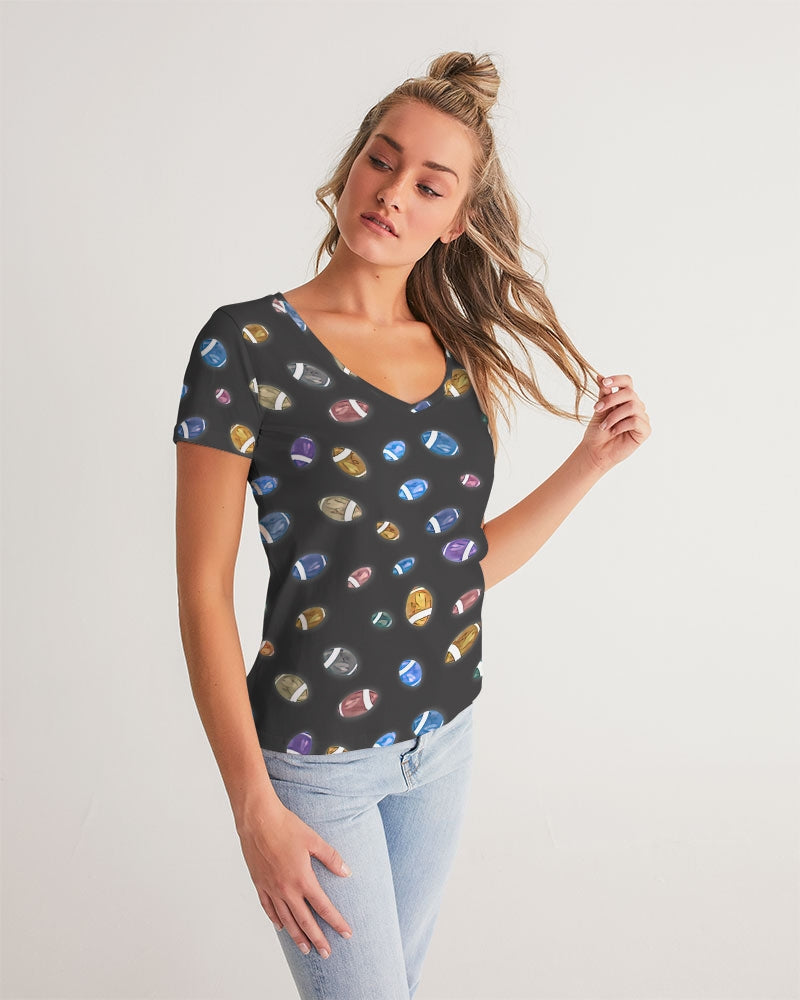 Football Season Gray Women's V-Neck Tee
