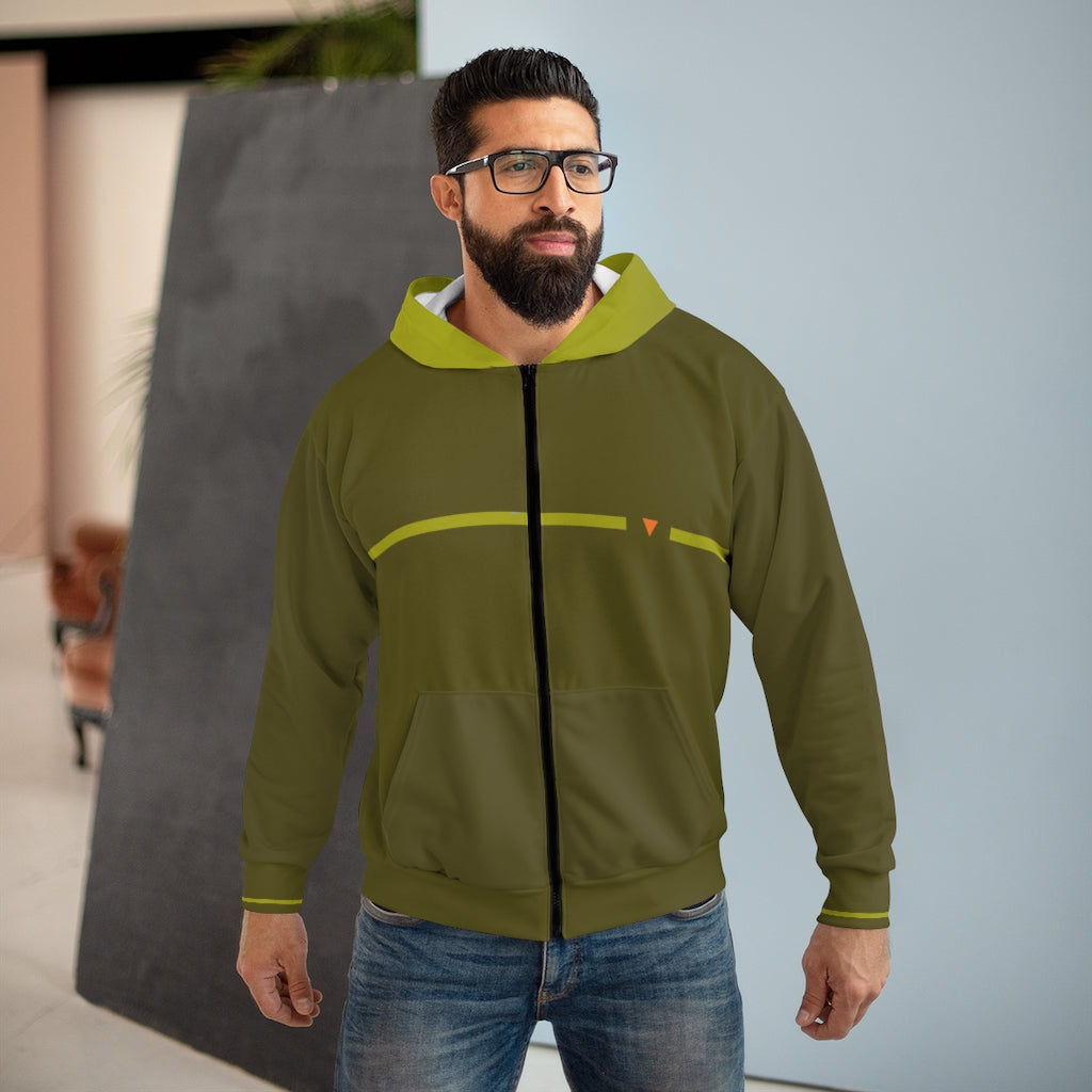 Split Olive Unisex Zip Hoodie from Vluxe by Lucky Nahum