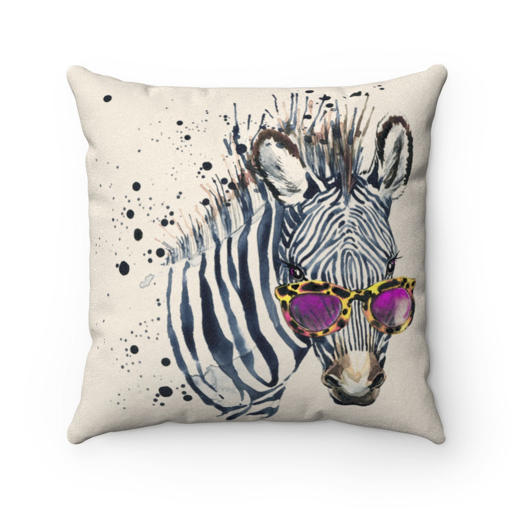 Elton Zebra Cream Faux Suede Square Pillow from Vluxe by Lucky Nahum